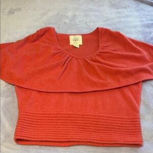 TWG Red Layered Neckline Blouse with Cape Overlay 100% cashmere